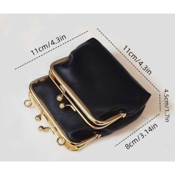 Double Kisslock Pearl crossbody strap vegan leather Black handbag - Picture 5 of 6